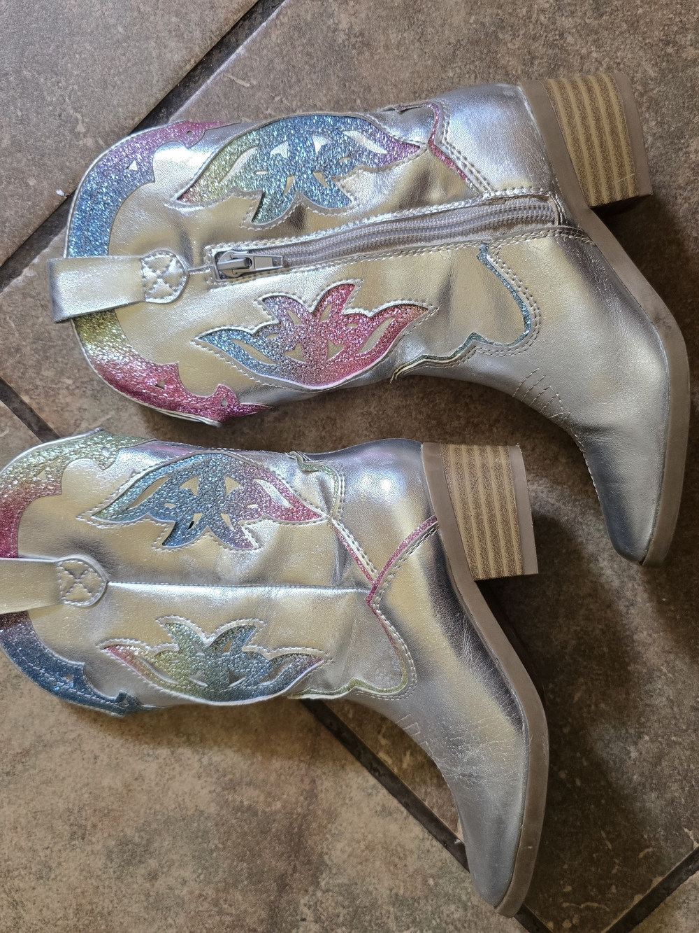 Silver Cowboy Boots Little Girls Size 11 - Picture 5 of 6